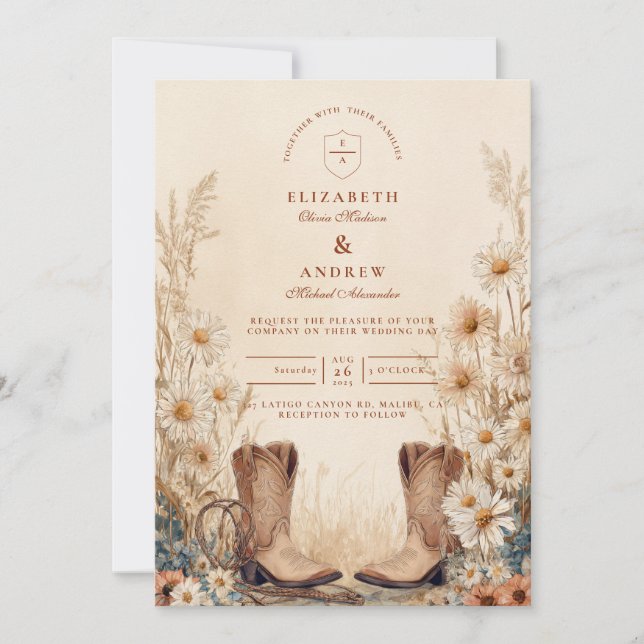 Invitation Chaussures de Mariage Rustique Campagnard Daisy (Devant)