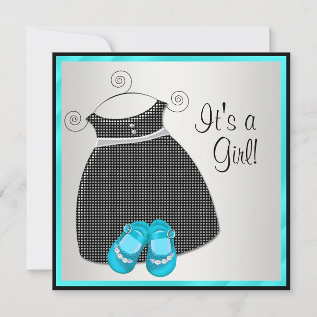 Invitation Chaussures de robe bleu sarcelle noir bébé fille d (Devant)