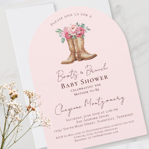 Invitation Chaussures et Brunch Baby Shower Fleurs Rose Pâl
