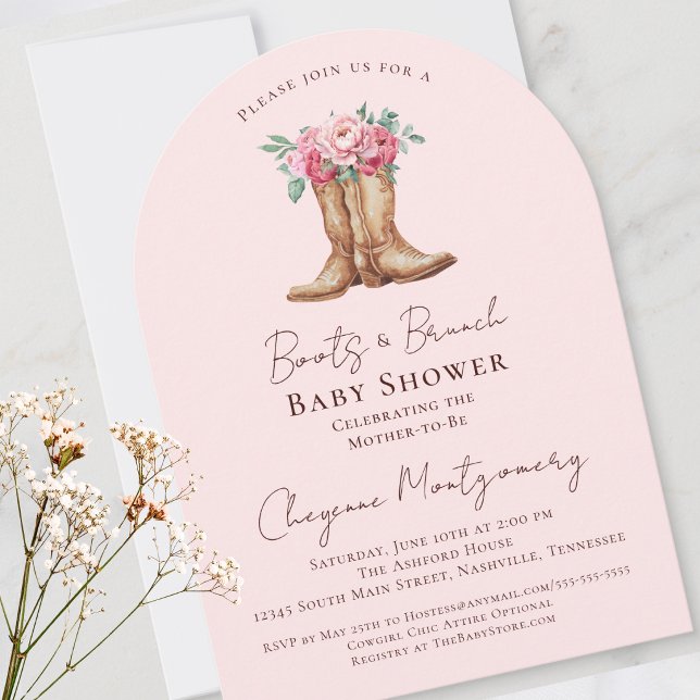 Invitation Chaussures et Brunch Baby Shower | Fleurs Rose Pâl (Créateur téléchargé)