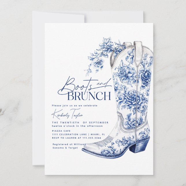 Invitation Chaussures et brunch bleu chinoiserie enterrement  (Devant)