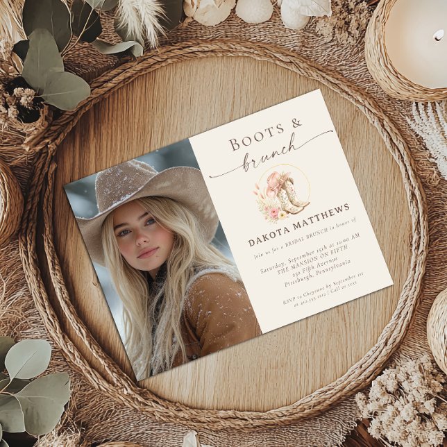 Invitation Chaussures et brunch Western Floral Shower de mari (Boots and Brunch Floral Western Photo Inviation)