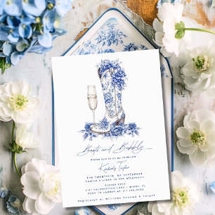 Invitation Chaussures et bulles de savon chinoiserie bleu mar