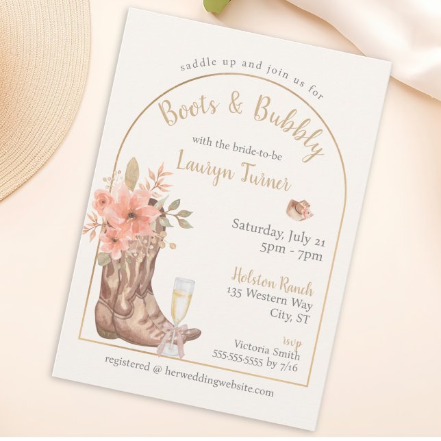 Invitation Chaussures et bulles Fête prénuptiale rustique de  (Boots And Bubbly Cowgirl Rustic Bridal Shower Invitation)