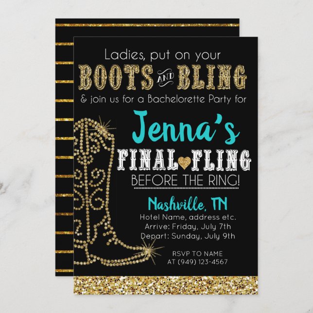 Invitation Chaussures et Country Western Nashville Party Blin (Devant / Derrière)