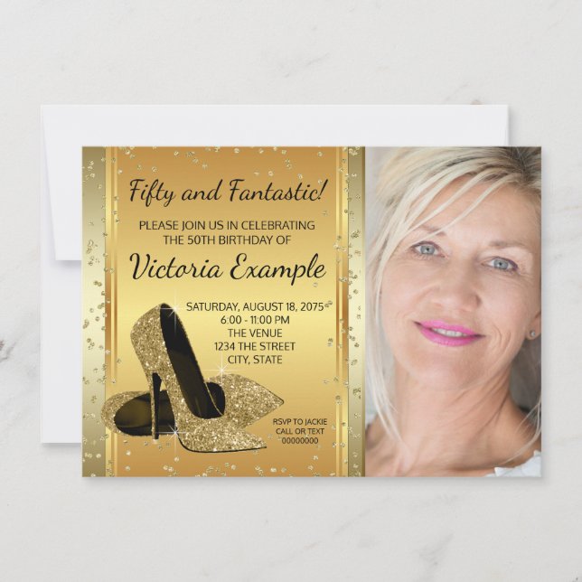 Invitation Chaussures Gold High Heel Anniversaire (Devant)