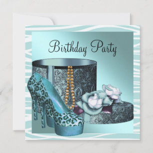 Invitation Chaussures Leopard High Heel Turquoise Blue Birthd