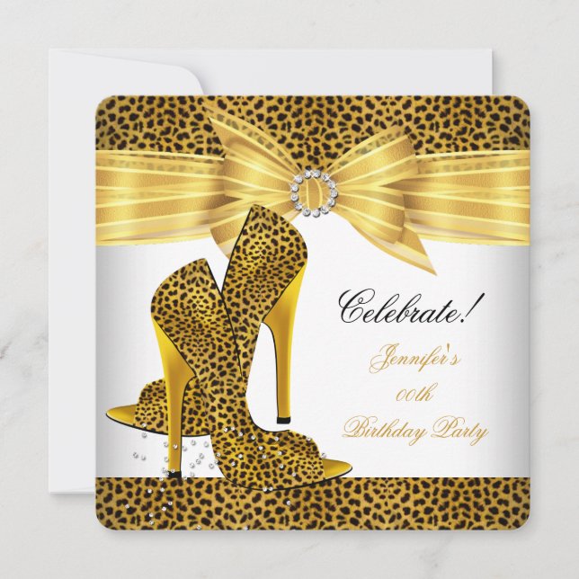 Invitation Chaussures Leopard High Heels Gold Blanc Anniversa (Devant)
