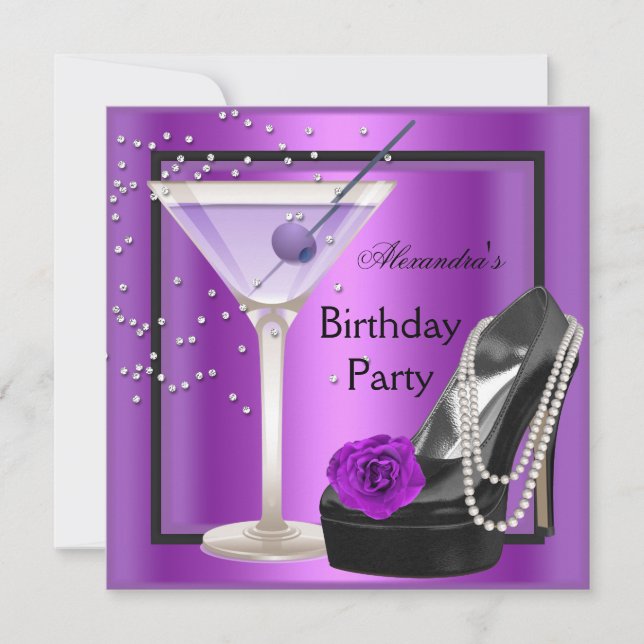 Invitation Chaussures Magenta Violet Noir pour Fête d'Anniver (Devant)