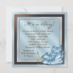 Invitation Chaussures Marron Bleu Bébé Garçon Shower Bleu Mar