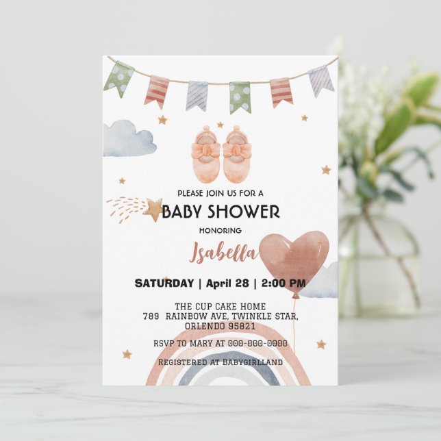 Invitation Chaussures mignonnes baby shower filles afro-améri (Debout devant)