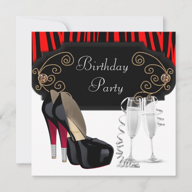 Invitation Chaussures Noir Rouge Haut talon Fête Anniversaire (Devant)