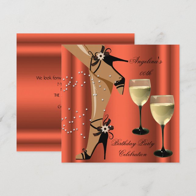Invitation Chaussures noires orange rouillées Verre à vin Fêt (Devant / Derrière)