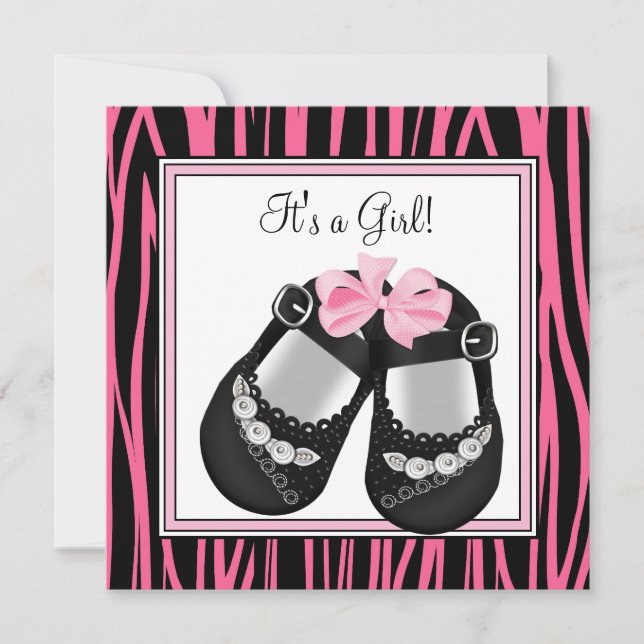 Invitation Chaussures noires roses Chaussures bébé rose noir  (Devant)