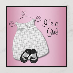 Invitation Chaussures noires roses pour bébé fille Baby Showe
