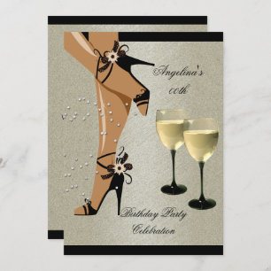 Invitation Chaussures noires rustiques Vin Verre fête d'anniv