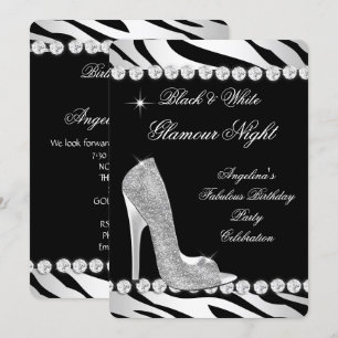 Invitation Chaussures Pailletées Zèbre Nuit Glamour Noir Blan