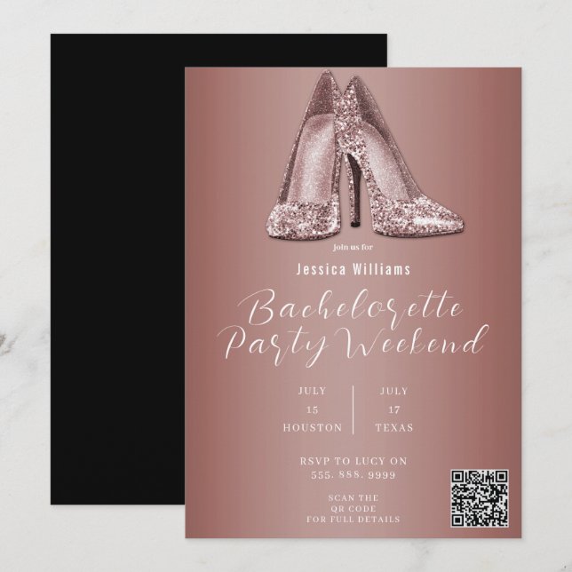 INVITATION CHAUSSURES PAILLETES OR ROSE CODE QR ENTERREMENT D (Devant / Derrière)