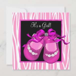 Invitation Chaussures pour bébé Hot rose Zebra Baby Girl Douc