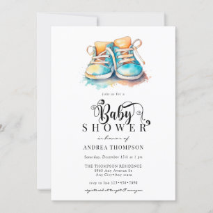 Invitation Chaussures pour bébés   Baby shower Blue Boy
