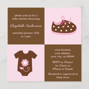 Invitation Chaussures pour bébés roses et Baby shower en tenu