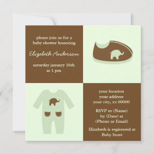 Invitation Chaussures pour bébés vertes et Baby shower en ten