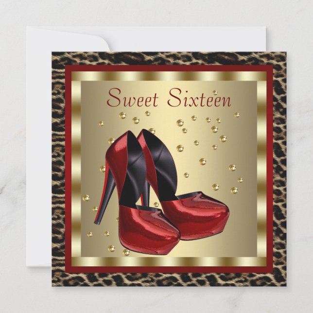 Invitation Chaussures Red High Talon Leopard Sweet sixteen An (Devant)