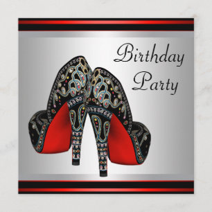 Invitation Chaussures Red High Talon Rouge Noir fête d'annive