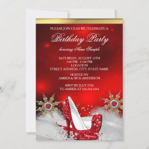 Invitation Chaussures Red High talon Silver Gold fête d'anniv