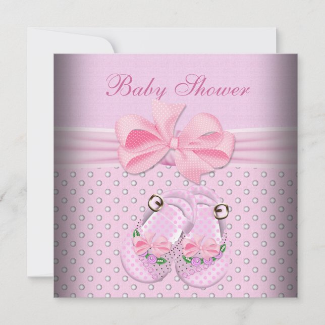 Invitation Chaussures rose bébé fille Baby Shower Mignonnes (Devant)