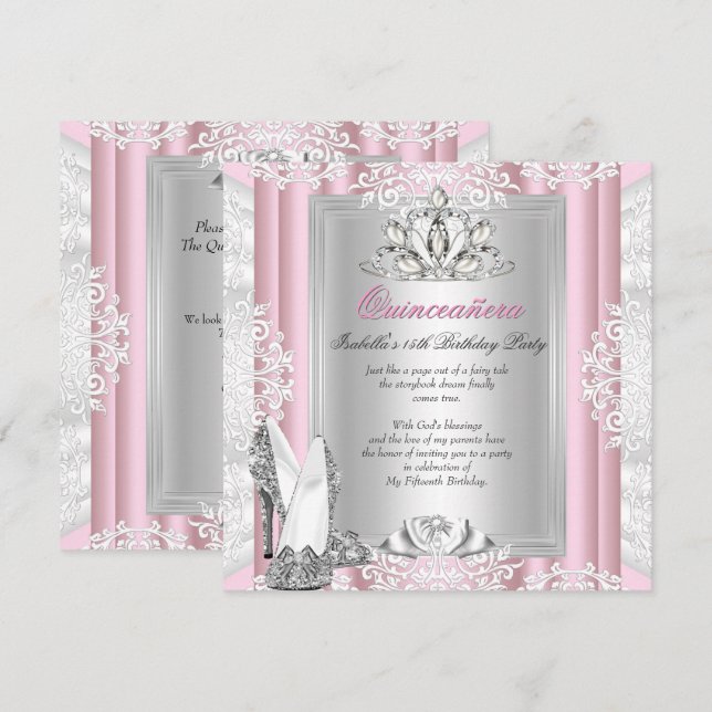 Invitation Chaussures Rose Clair pour Fête des 15 Ans de Quin (Devant / Derrière)