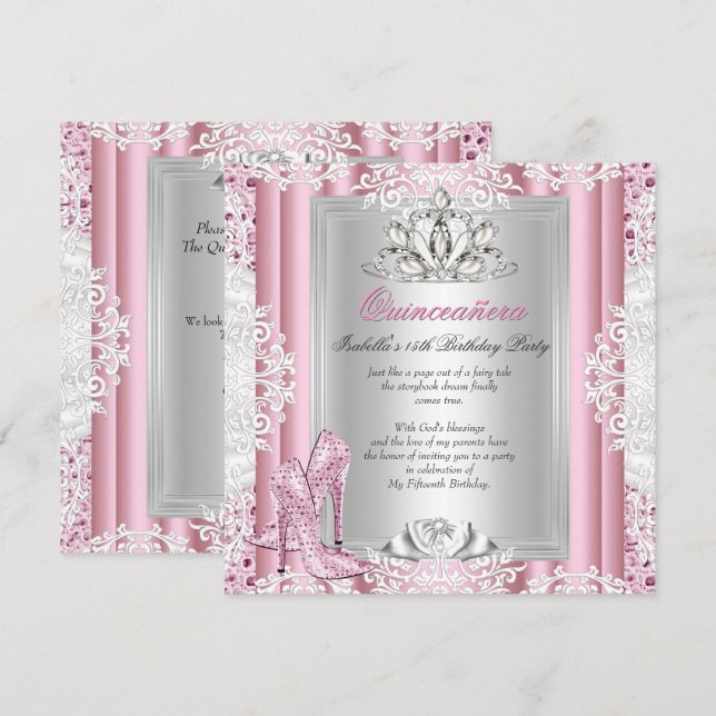 Invitation Chaussures Rose Clair pour Fête des 15 Ans Quincea (Devant / Derrière)