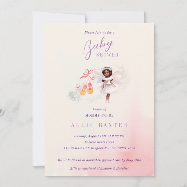 Invitation Chaussures Rose Cute Baby shower Fairy Dust Girl (Devant)