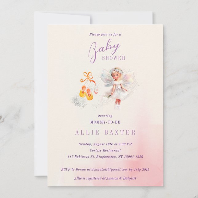 Invitation Chaussures Rose Cute Baby shower Fairy Dust Girl (Devant)