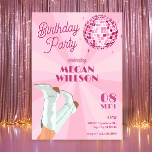 Invitation Chaussures rose funky boule disco anniversaire