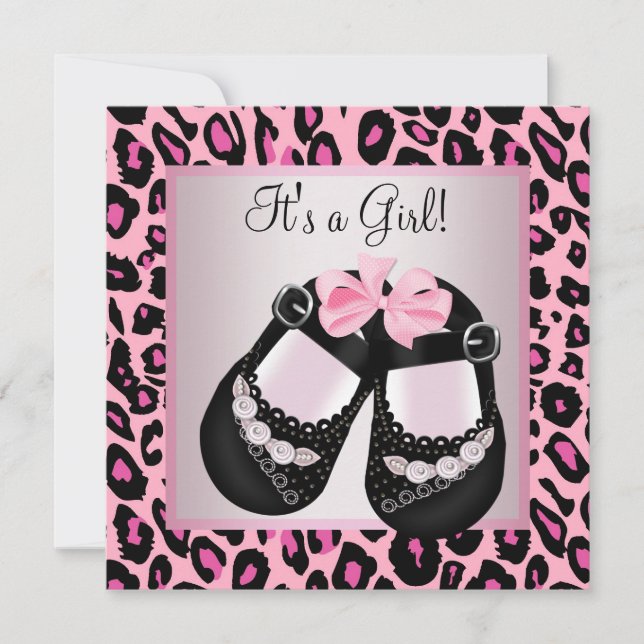 Invitation Chaussures rose Noir Pink Leopard Baby Girl Douche (Devant)