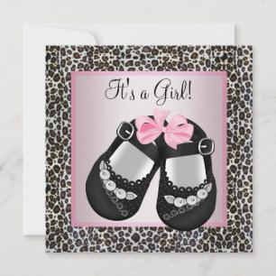 Invitation Chaussures rose Noir Pink Leopard Baby Girl Douche