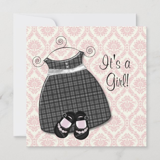 Invitation Chaussures Rose Noir Robe Fille Rose Noir Damassé  (Devant)
