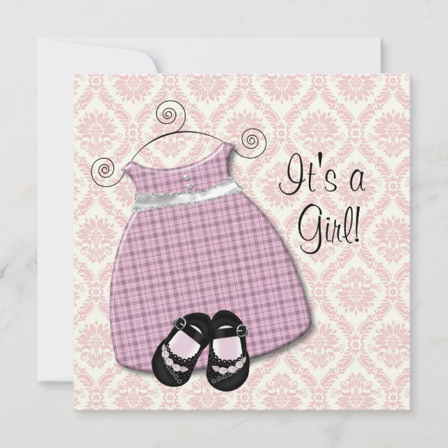 Invitation Chaussures Rose Noir Robe Fille Rose Noir Damassé  (Devant)