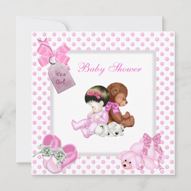 Invitation Chaussures roses bébé fille Baby Shower Bébé Fille (Devant)