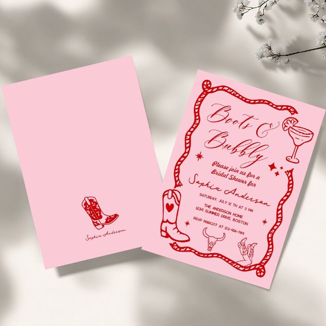 Invitation Chaussures roses dessinées à la main Bubbly Rustiq (Créateur téléchargé)