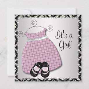 Invitation Chaussures roses en robe rose Baby Shower