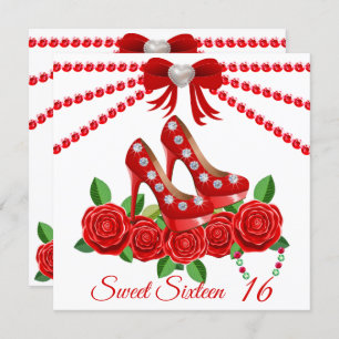 Invitation Chaussures Rouges, Bijoux Et Sweet sixteen Fleur R