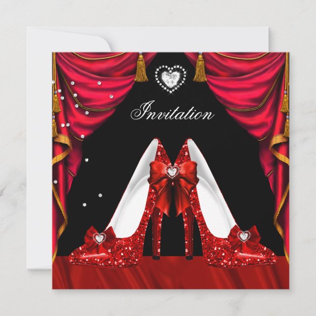 Invitation Chaussures rouges et or pour fête d'anniversaire (Devant)