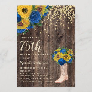 Invitation Chaussures Rustiques Tournesol Roses Bleues 75e An