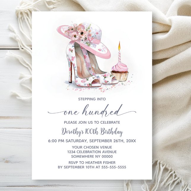 Invitation Chaussures Stiletto Fleur Rose 100e Anniversaire (Créateur téléchargé)