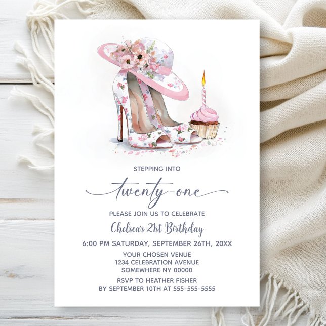 Invitation Chaussures Stiletto Fleur Rose 21e Fête d'Annivers (Créateur téléchargé)