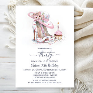 Invitation Chaussures Stiletto Fleur Rose 30ème Fête d'Annive