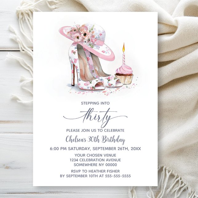 Invitation Chaussures Stiletto Fleur Rose 30ème Fête d'Annive (Créateur téléchargé)