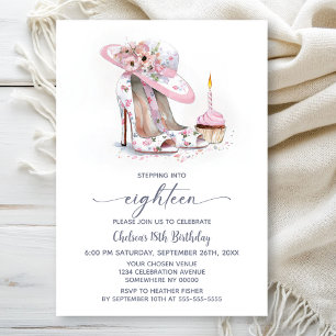 Invitation Chaussures Stiletto Fleur Rose pour une fête d'ann